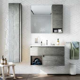 Мебель для ванной STWORKI Карлстад 90 дуб рошелье, в стиле лофт, серая (комплект, гарнитур)