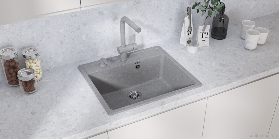 Мойка кухонная Ulgran U-104 342 графитовая + дозатор U-01 графит