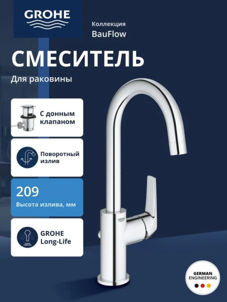 Смеситель для раковины Grohe BauFlow BauFlow 23753000 для раковины