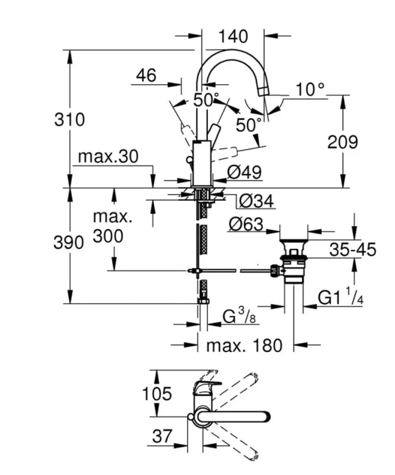 Смеситель для раковины Grohe BauFlow BauFlow 23753000 для раковины