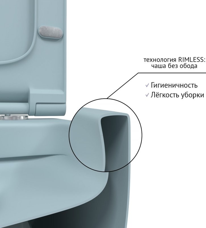 Унитаз подвесной Berges Ego XL Rimless 083229 с микролифтом, матовый голубой
