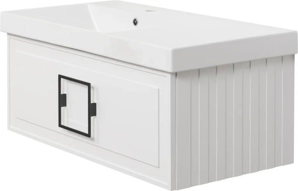 Тумба с раковиной La Fenice Cubo 90 L, белая, ручка черная