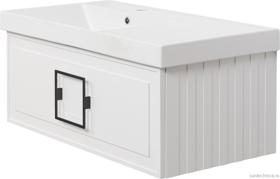 Тумба с раковиной La Fenice Cubo 90 L, белая, ручка черная