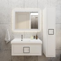 Тумба с раковиной La Fenice Cubo 90 L, белая, ручка черная