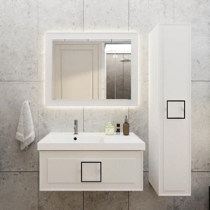 Тумба с раковиной La Fenice Cubo 90 L, белая, ручка черная