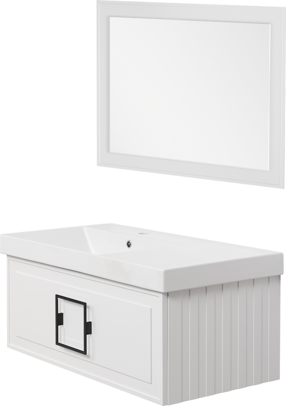 Тумба с раковиной La Fenice Cubo 90 L, белая, ручка черная