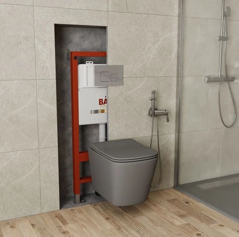 Унитаз подвесной Bauedge Stil BS0002 безободковый, с микролифтом, матовый темно-серый
