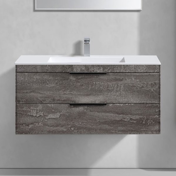 Тумба с раковиной Vincea Chiara 2D 100, 2 ящика, камень, с белой раковиной