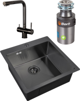 Комплект Мойка Zorg Inox PVD 5151 grafit + Смеситель Inox SZR-7039 GRAFIT графит + Измельчитель Bort Titan 4000 Plus
