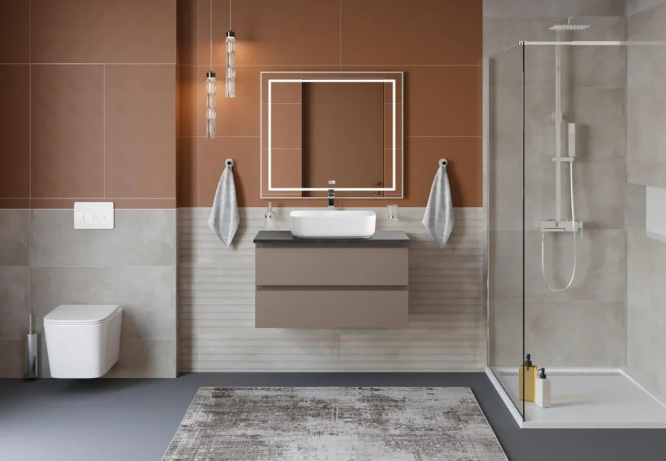Тумба под раковину со столешницей BelBagno Kraft 90 подвесная, матовая бежевая, столешница kep-90-mno