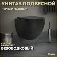 Унитаз подвесной Teymi Lina S T40111 с микрофлитом, безободковый, черный
