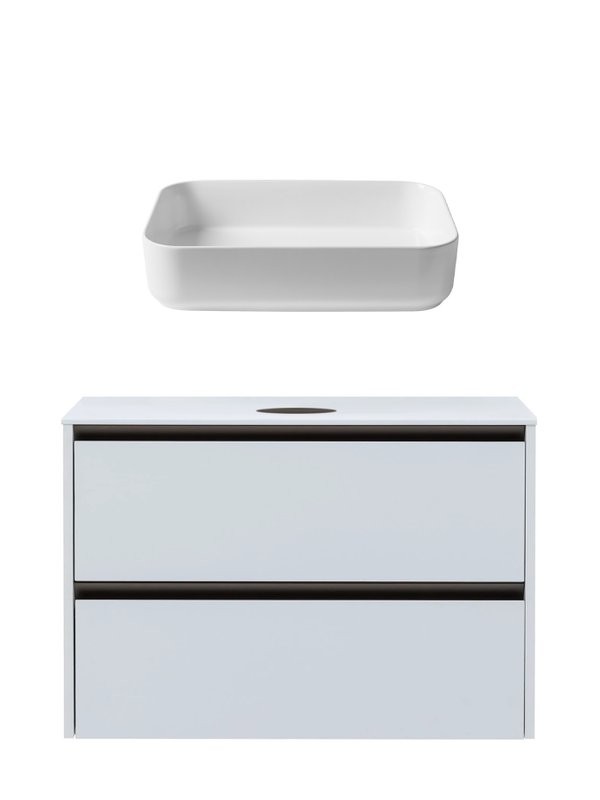 Тумба с раковиной Allen Brau Activity 100 с подсветкой, матовый белый, олива браш, столешница белая, раковина Fantasy Quad 50x36, белая