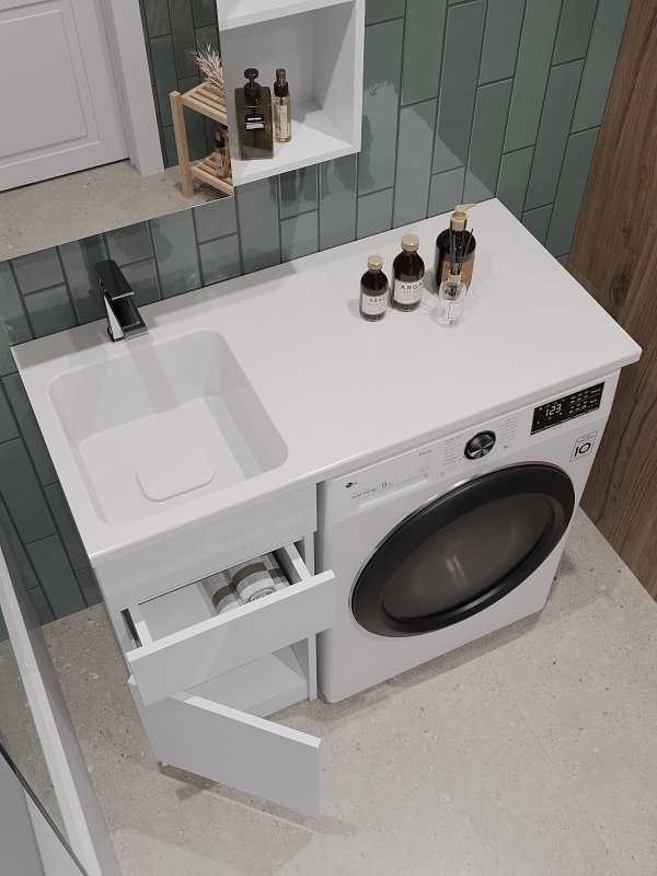 Тумба под раковину Orange Sistema 40 L белый глянец, с ящиками, под стиральную машину