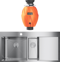 Комплект Мойка Omoikiri Akisame 100-2-IN-L нержавеющая сталь + Измельчитель Nagare 500