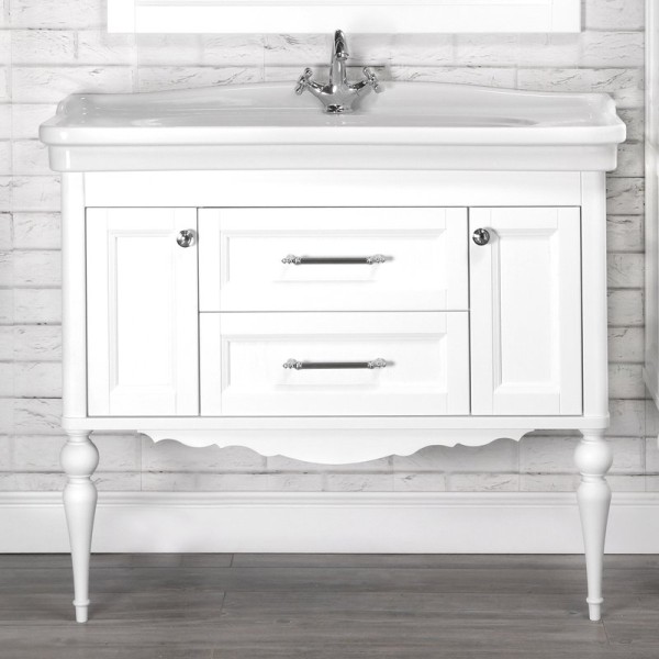 Тумба с раковиной ValenHouse Эстетика 100, белая, подвесная, ручки хром, раковина Модерн