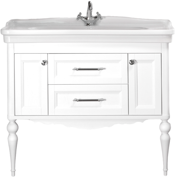 Тумба с раковиной ValenHouse Эстетика 100, белая, подвесная, ручки хром, раковина Модерн