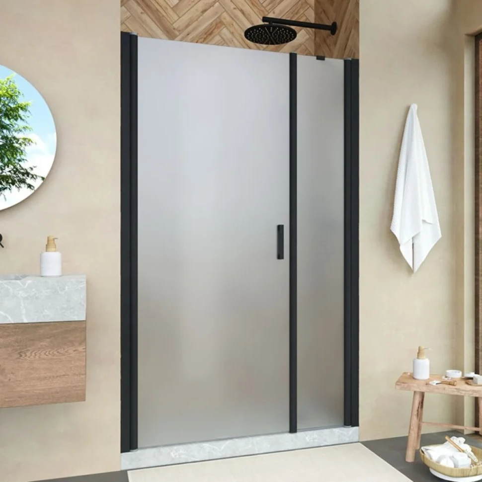 Душевая дверь в нишу Vegas Glass EP-F-2 Novo 185 02М 10 L профиль черный матовый, стекло сатин