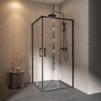 Душевой уголок KERAMA MARAZZI Lindo 100х100 см, профиль матовый черный, стекло прозрачное