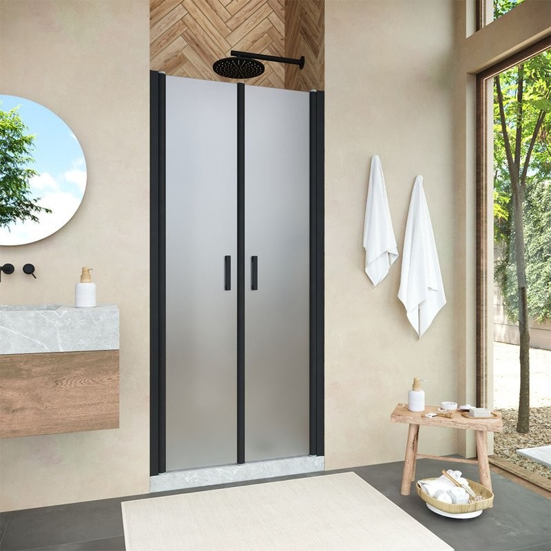 Душевая дверь в нишу Vegas Glass E2P Novo 75 02М 10 профиль черный матовый, стекло сатин