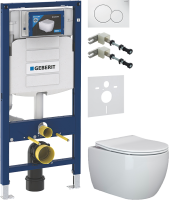 Комплект Унитаз подвесной Ceramicanova Play CN3001 с микролифтом, безободковый + Крепления Geberit Duofix 111.815.00.1 к стене + Звукоизоляция + Инсталляция UP 320 111.300.00.5 + Кнопка Sigma 01 115.770.11.5 белая