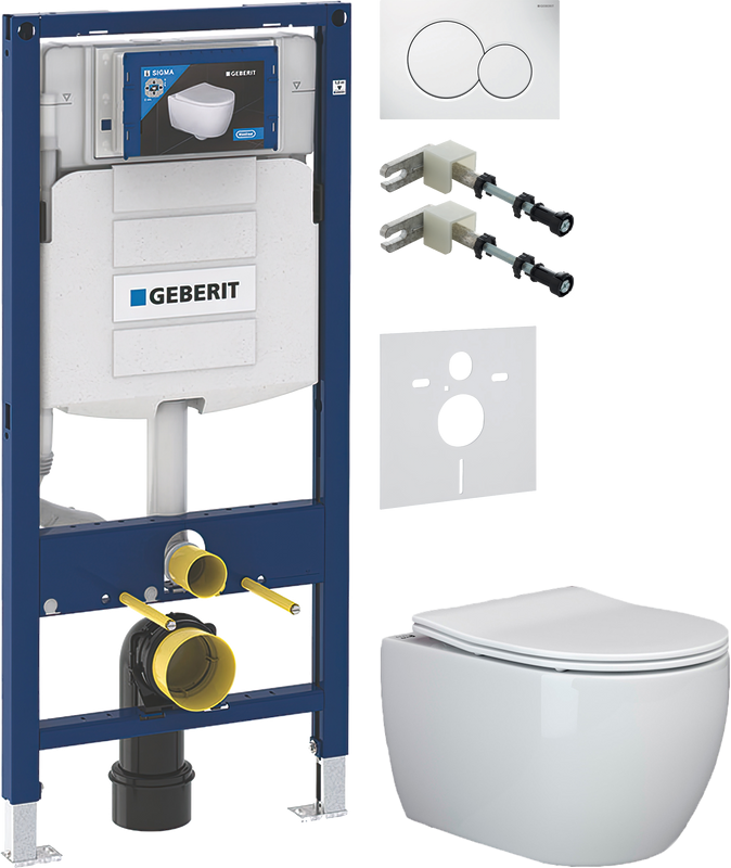 Комплект Унитаз подвесной Ceramicanova Play CN3001 с микролифтом, безободковый + Крепления Geberit Duofix 111.815.00.1 к стене + Звукоизоляция + Инсталляция UP 320 111.300.00.5 + Кнопка Sigma 01 115.770.11.5 белая