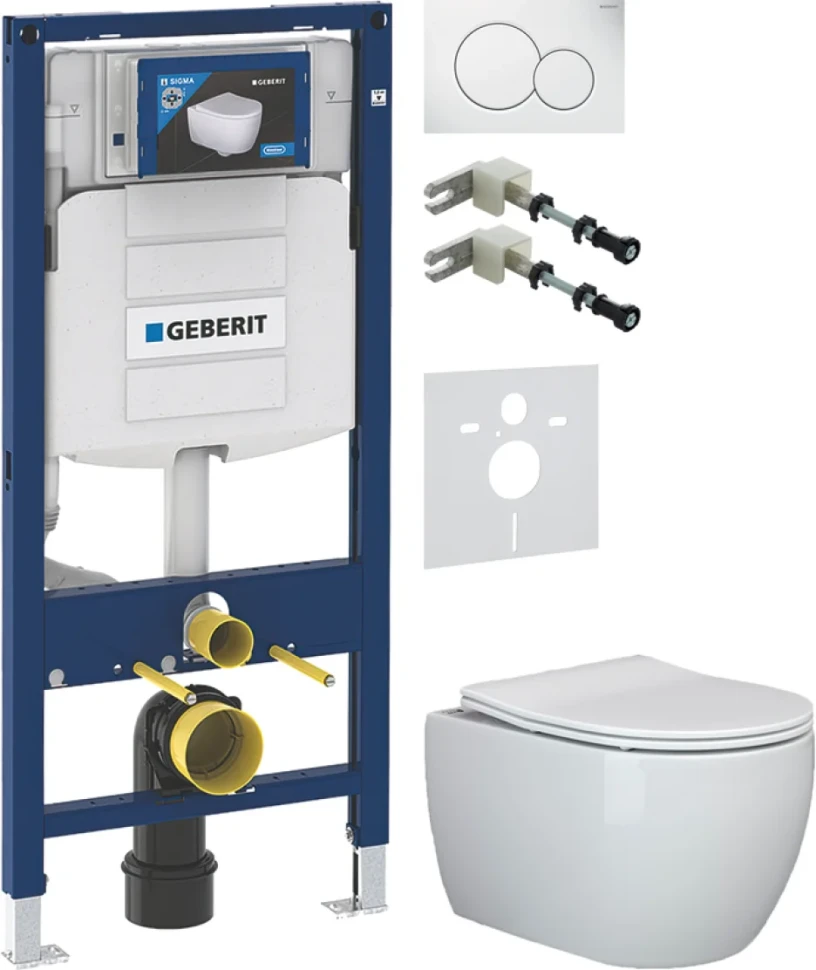 Комплект Унитаз подвесной Ceramicanova Play CN3001 с микролифтом, безободковый + Крепления Geberit Duofix 111.815.00.1 к стене + Звукоизоляция + Инсталляция UP 320 111.300.00.5 + Кнопка Sigma 01 115.770.11.5 белая