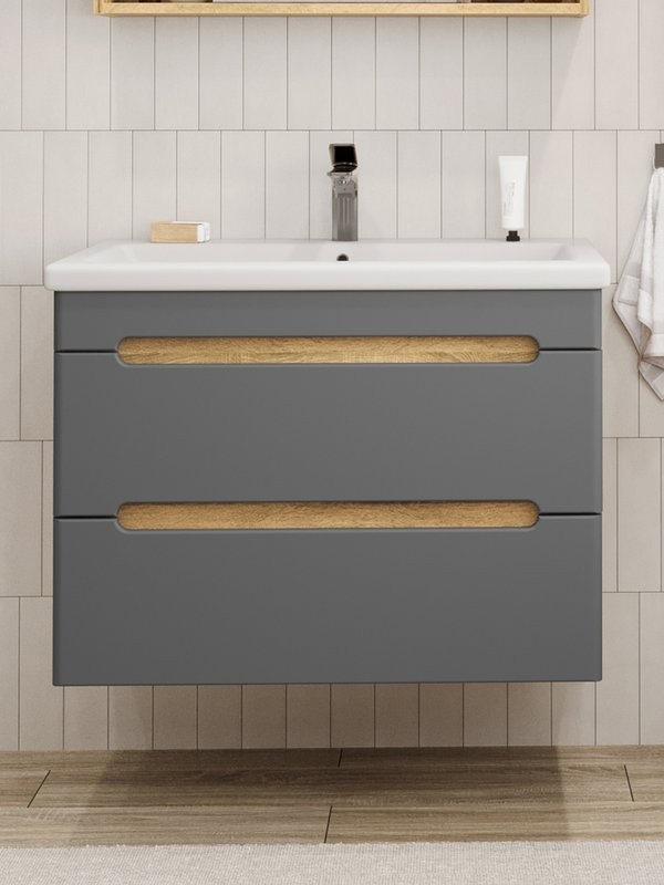 Тумба под раковину без столешницы SanStar Diva 80 подвесная графит софт, дуб вотан