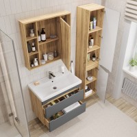 Тумба под раковину без столешницы SanStar Diva 80 подвесная графит софт, дуб вотан