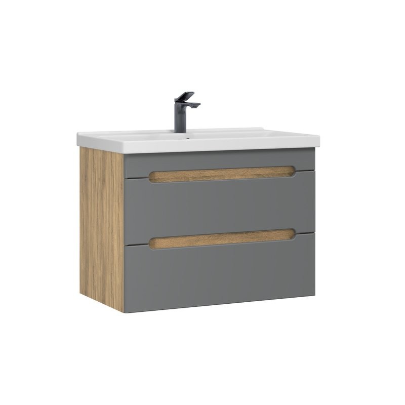 Тумба под раковину без столешницы SanStar Diva 80 подвесная графит софт, дуб вотан