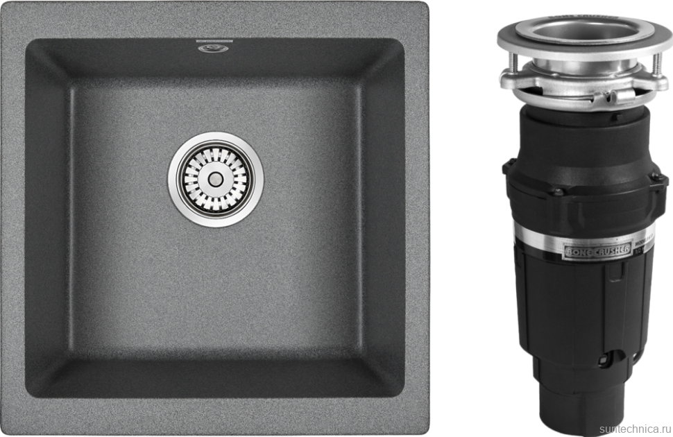 Комплект Мойка Paulmark Brilon PM104546-DG графит + Измельчитель Bone Crusher BC 610-AS