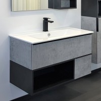 Мебель для ванной комнаты Comforty Франкфурт 90 бетон светлый, белая раковина