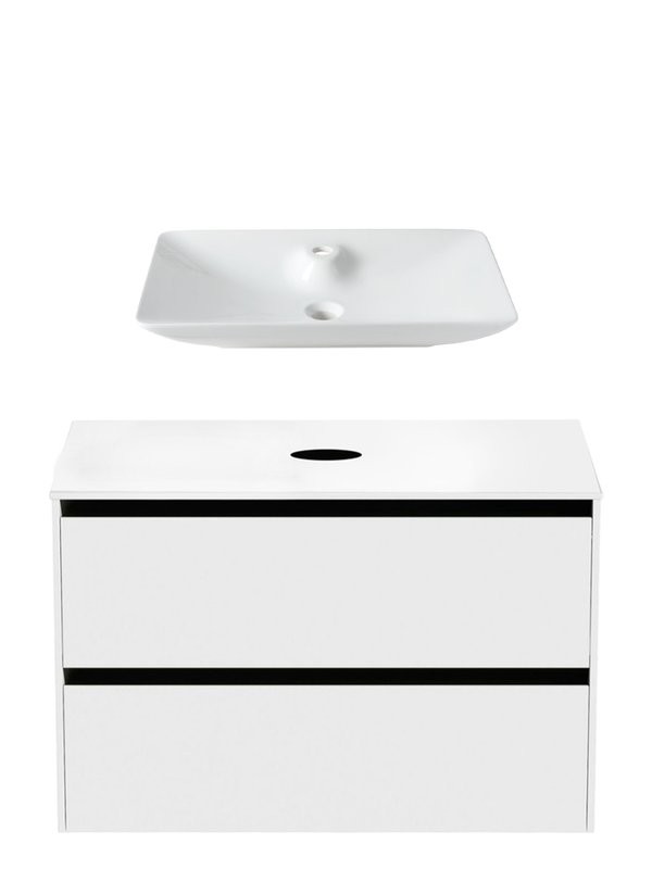 Тумба с раковиной Allen Brau Activity 90 с подсветкой, матовый белый, черный браш, столешница белая, раковина Fantasy Y 64x40, белая