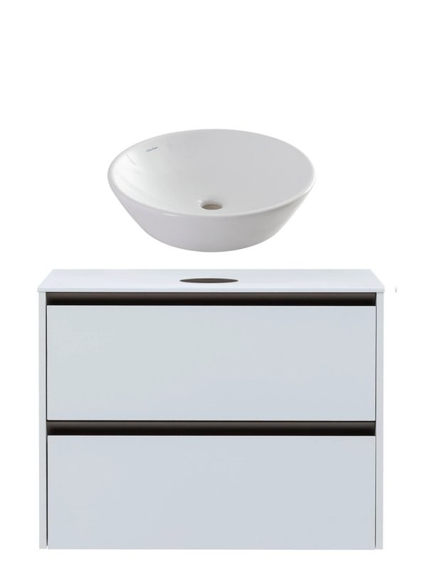 Тумба с раковиной Allen Brau Activity 90 с подсветкой, матовый белый, олива браш, столешница белая, раковина Fantasy Round 45, белая
