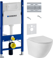 Комплект Унитаз подвесной BelBagno Sfera-r + Крышка Piano BB2111SC с микролифтом + Инсталляция Geberit Duofix Delta 458.149.21.1 с кнопкой смыва, хром + Звукоизоляция