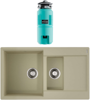 Комплект Мойка Omoikiri Daisen 86-2-BE ваниль + Измельчитель Nagare slim 1250-AZ azur blue