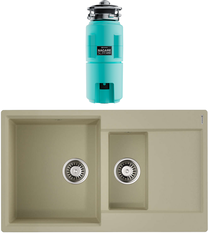 Комплект Мойка Omoikiri Daisen 86-2-BE ваниль + Измельчитель Nagare slim 1250-AZ azur blue