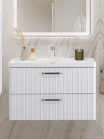 Тумба с раковиной BelBagno Due 80 ручки матовый атласный никель, bianco lucido