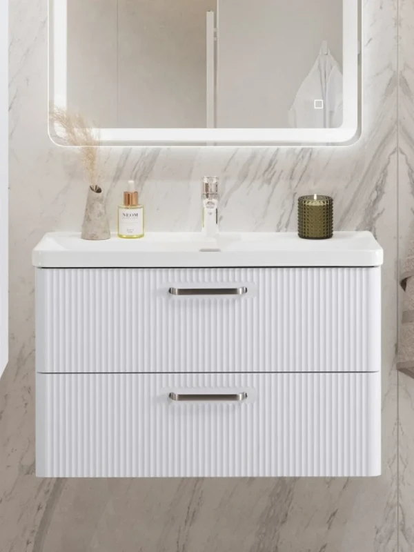 Тумба с раковиной BelBagno Due 80 ручки матовый атласный никель, bianco lucido