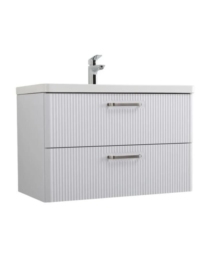 Тумба с раковиной BelBagno Due 80 ручки матовый атласный никель, bianco lucido
