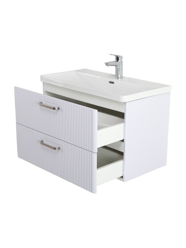 Тумба с раковиной BelBagno Due 80 ручки матовый атласный никель, bianco lucido