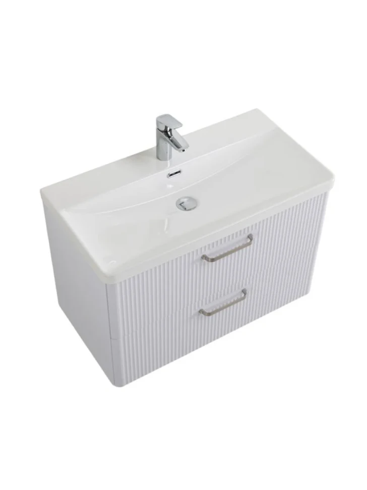 Тумба с раковиной BelBagno Due 80 ручки матовый атласный никель, bianco lucido