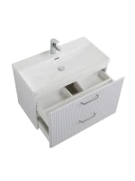 Тумба с раковиной BelBagno Due 80 ручки матовый атласный никель, bianco lucido