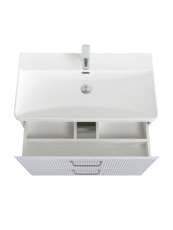 Тумба с раковиной BelBagno Due 80 ручки матовый атласный никель, bianco lucido