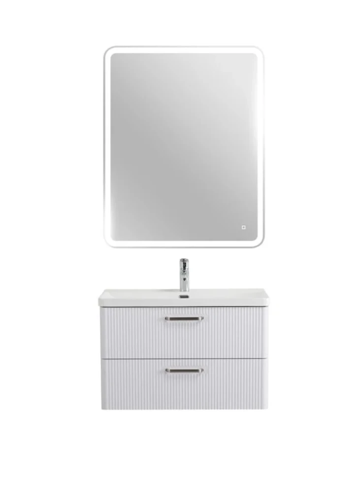 Тумба с раковиной BelBagno Due 80 ручки матовый атласный никель, bianco lucido
