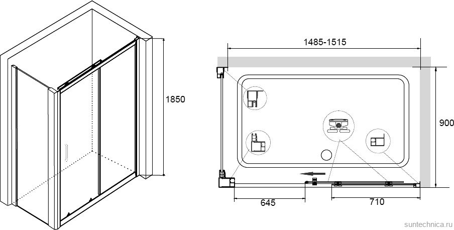 Душевой уголок RGW Classic CL-14+90 см (148,5x151,5)x90x185 профиль хром, стекло прозрачное