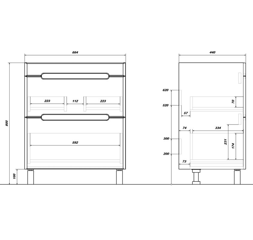 Мебель для ванной комнаты SanStar Diva 70 дуб вотан, графит софт, раковина Миранда 70