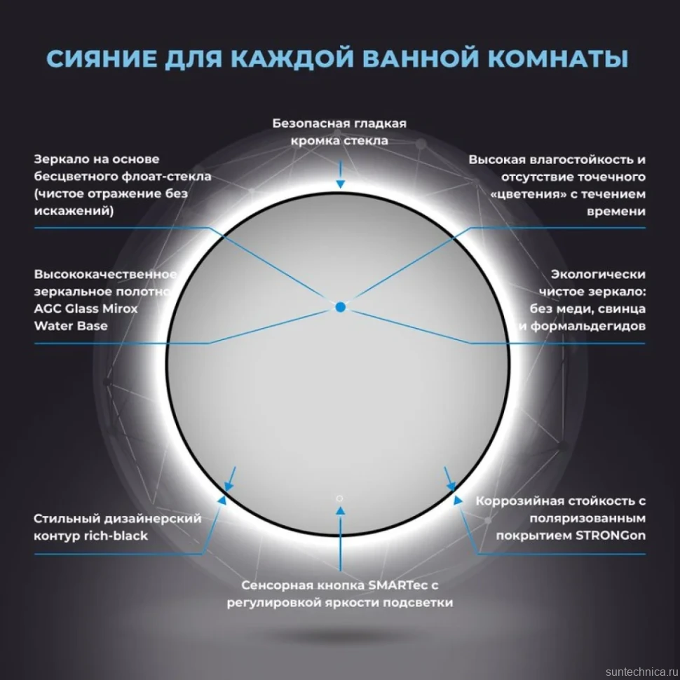 Зеркало круглое Wellsee 7 Rays’ Spectrum 60 с подсветкой, черное