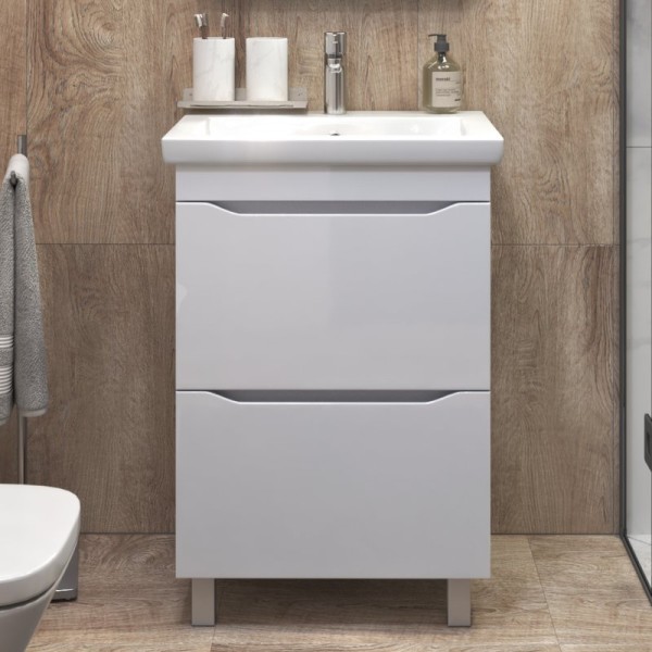 Тумба с раковиной Vigo Grani 60 напольная, 2 ящика, белая, раковина Como 60