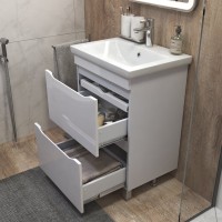 Тумба с раковиной Vigo Grani 60 напольная, 2 ящика, белая, раковина Como 60