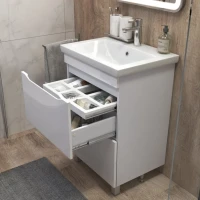 Тумба с раковиной Vigo Grani 60 напольная, 2 ящика, белая, раковина Como 60